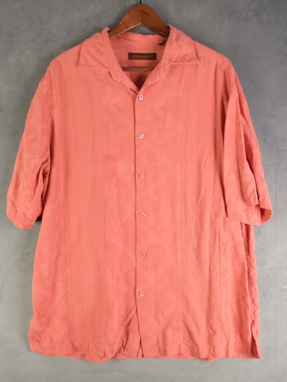 Tori Richard Shirt Mens Large Pink Button Up Geometric Silk Hawaiian Summer